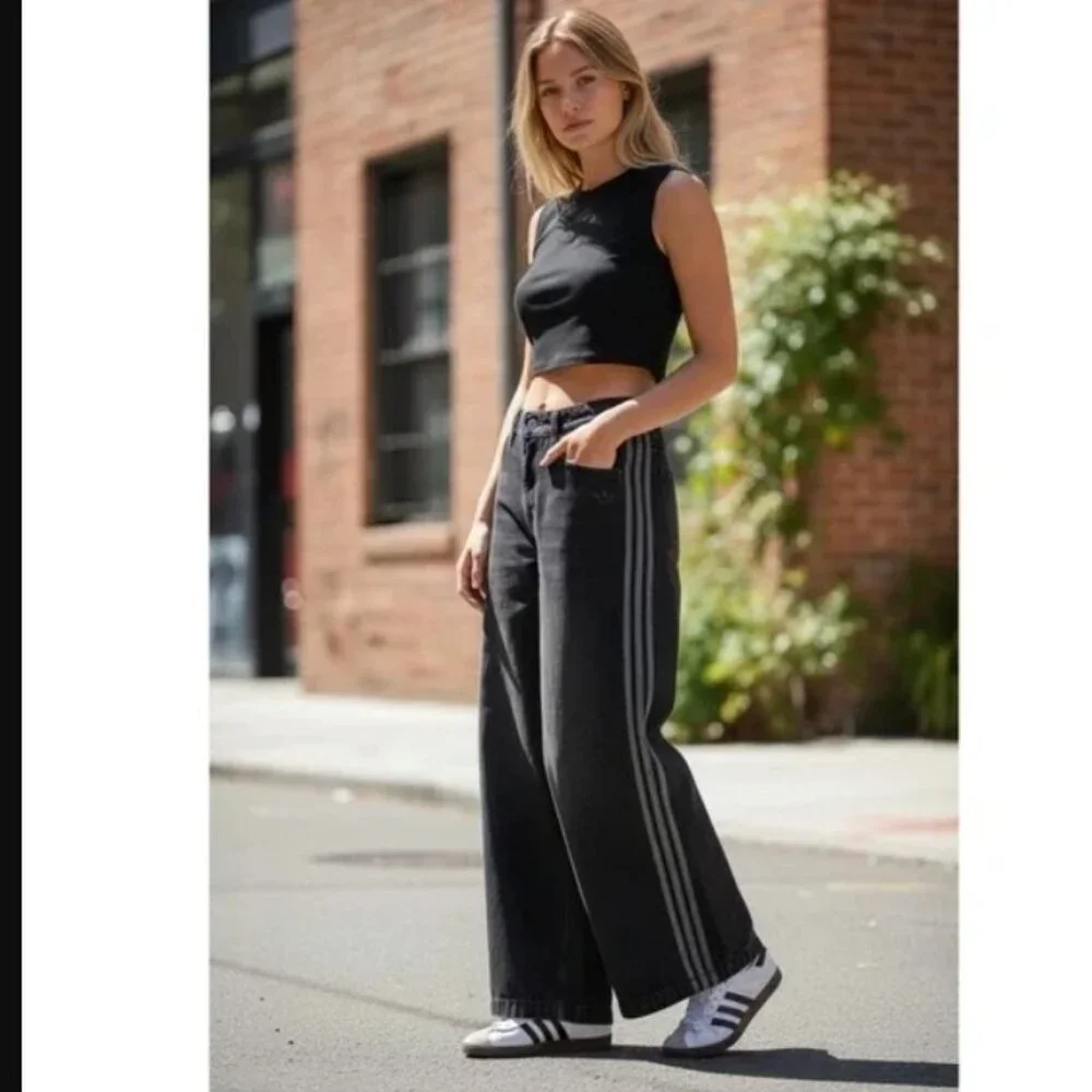 NWT Adidas Adicolor Adilenium Denim Wide Pants Women Size 30/30 - Picture 3 of 8